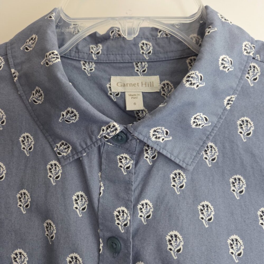 GARNET HILL Organic Pima Cotton Button Up Shirt Size 6 Long Sleeve Casual Gray